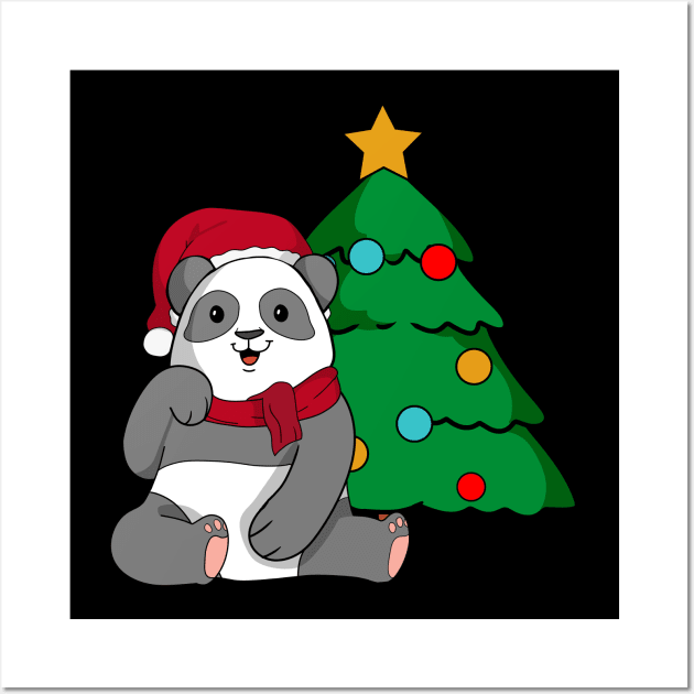 Panda Bear Christmas Holiday Shirt with Christmas tree and Santa hat for animal lovers Wall Art by TheBeardComic